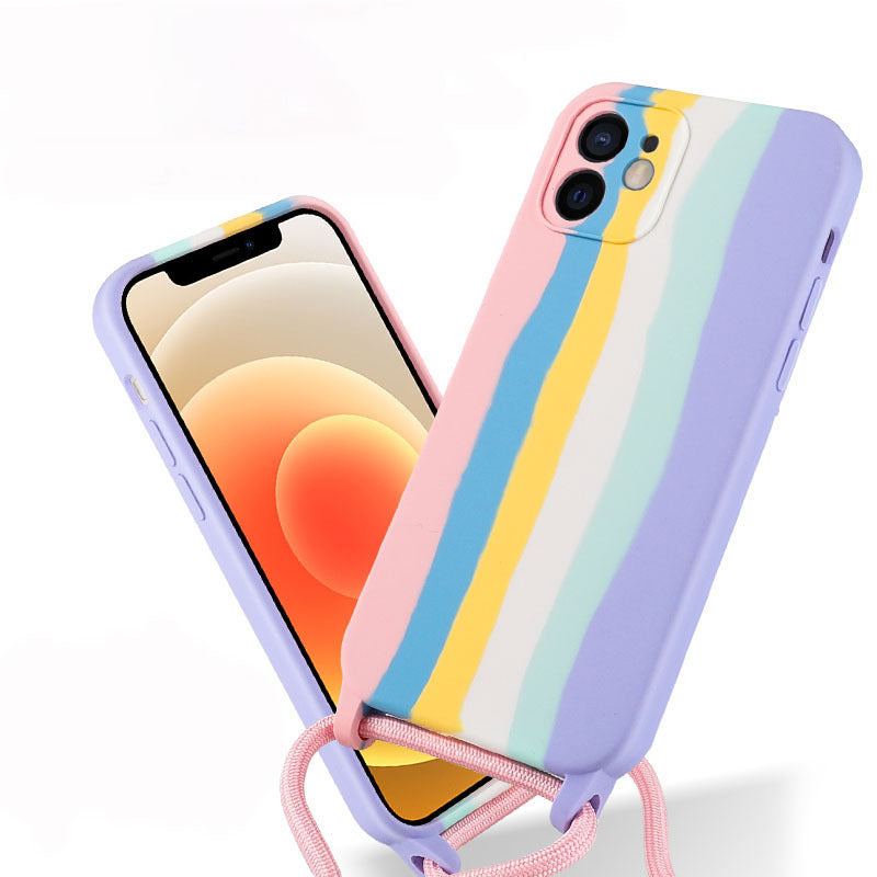 Rainbow Lanyard Silicone Case for iPhone
