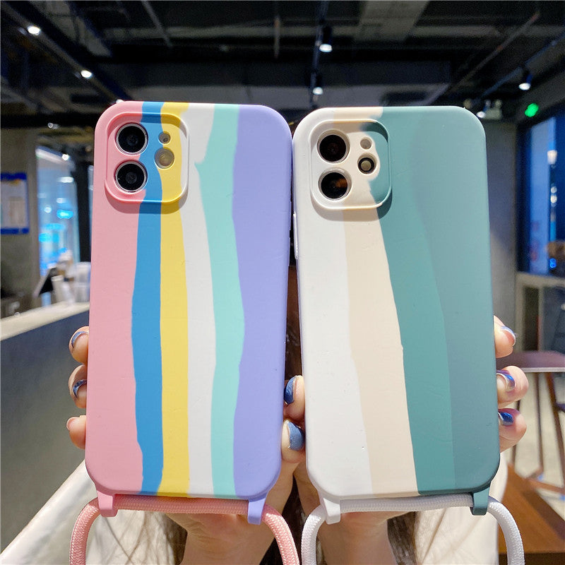 Rainbow Lanyard Silicone Case for iPhone