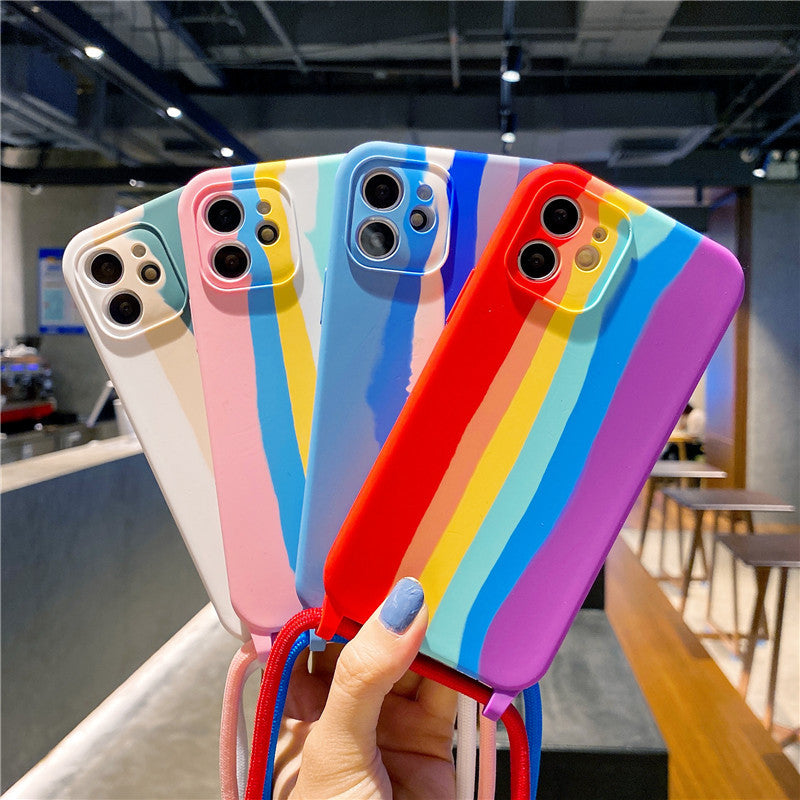 Rainbow Lanyard Silicone Case for iPhone